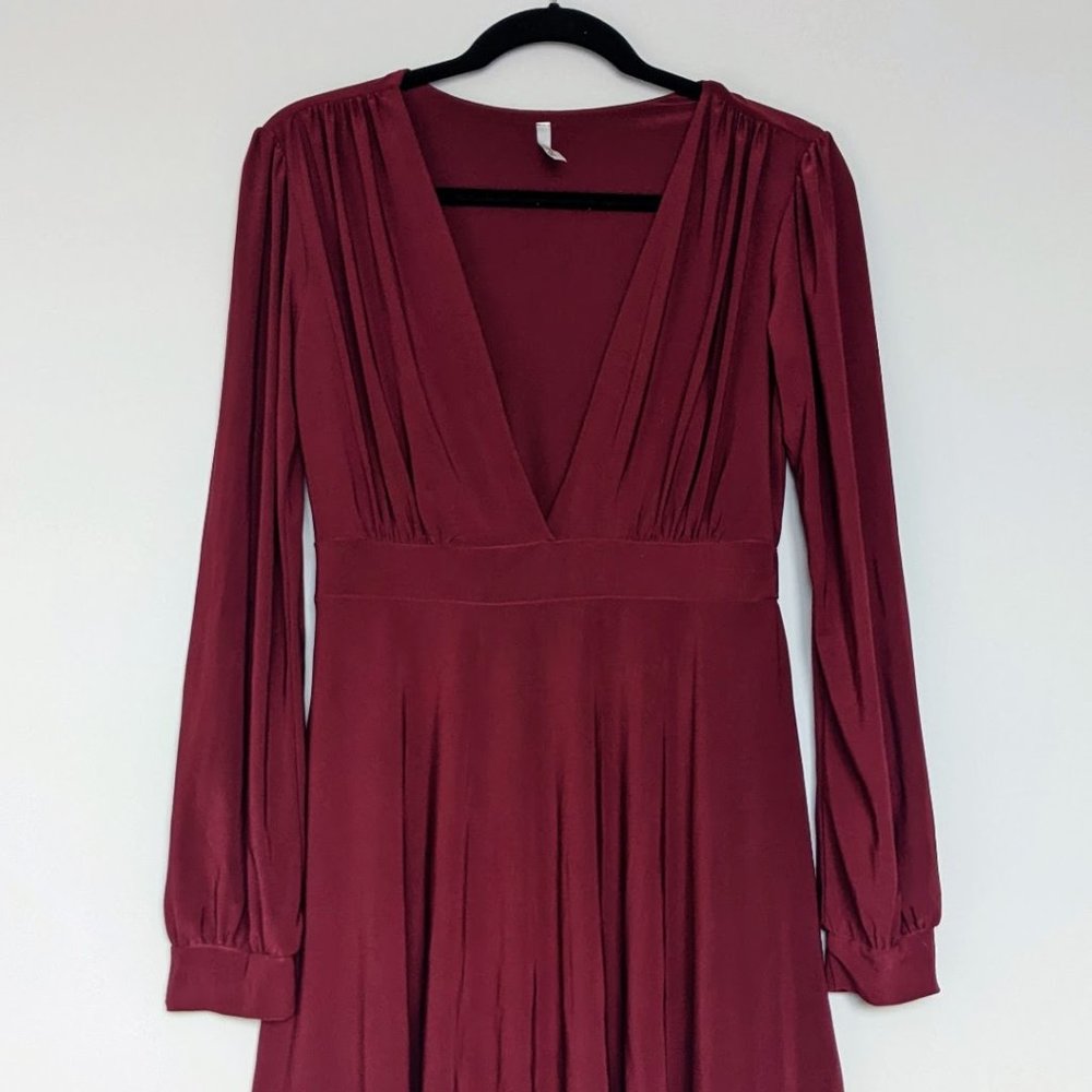 Deep-V Burgundy Dress